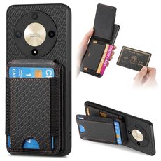 Per Honor X9b Custodia per telefono con supporto a portafoglio verticale in fibra di carbonio (nera)