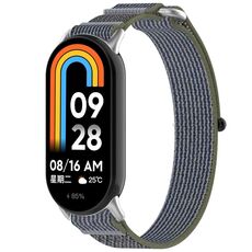 Per cinturino per orologio Xiaomi Mi Band 8 con chiusura a strappo in nylon e anello (verde grigio)