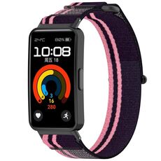 Per cinturino dell'orologio con chiusura a strappo in nylon e anello Huawei Band 9 (rosa viola)