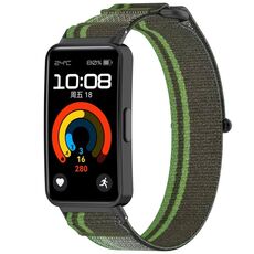 Per cinturino dell'orologio con chiusura a strappo in nylon e anello Huawei Band 9 (verde nerastro)