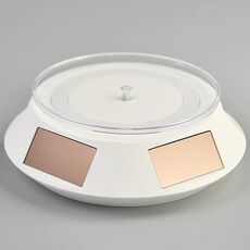 Espositore rotante a energia solare da 14 cm con luce LED per esposizione di prodotti in cristallo di gioielli, stile: bianco trasparente