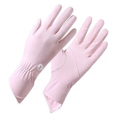 1 paio di guanti da dito sportivi da equitazione estivi con protezione solare antiscivolo in seta di ghiaccio sottile, taglia: taglia unica (rosa)