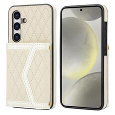 Per Samsung Galaxy S24 5G Custodia per telefono con custodia per carta con texture rombica e cordino lungo (Beige)