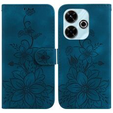 Per Xiaomi Redmi 13 4G Custodia in pelle goffrata Lily (blu scuro)