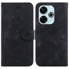 Custodia per telefono in pelle goffrata Giglio per Xiaomi Redmi 13 4G (nera)