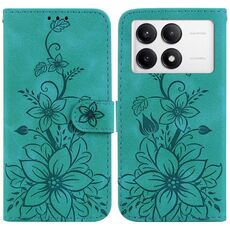 Custodia per telefono in pelle goffrata Giglio per Xiaomi Redmi K70 / K70 Pro (verde)