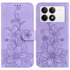 Custodia per telefono in pelle goffrata Giglio per Xiaomi Redmi K70 / K70 Pro (viola)