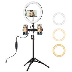 PULUZ Luce da 11,8 pollici 30 cm + Supporto per treppiede da 1,1 m + Staffe per doppio telefono Superficie curva Type-C 3 modalità Dimmerabile Doppia temperatura colore LED Anello Vlogging Luce video Kit di trasmissione dal vivo con morsetto per telefono