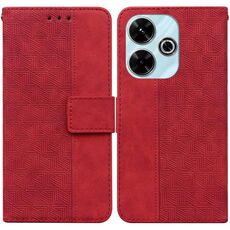Custodia per telefono in pelle goffrata geometrica Xiaomi Redmi 13 4G (rossa)