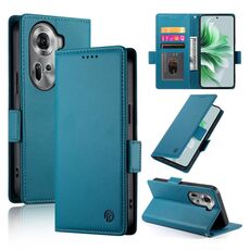 Per OPPO Reno11 5G Global Side Buckle Magnetic Frosted Custodia per telefono in pelle (blu)