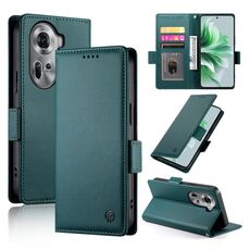 Per OPPO Reno11 5G Custodia per telefono in pelle smerigliata magnetica con fibbia laterale globale (verde scuro)