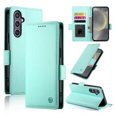 Custodia per telefono in pelle smerigliata magnetica con fibbia laterale per Samsung Galaxy S24 5G (verde menta)