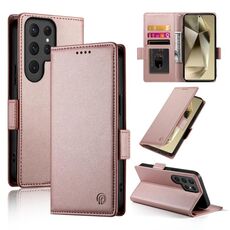 Custodia per telefono in pelle smerigliata magnetica con fibbia laterale per Samsung Galaxy S24 Ultra 5G (oro rosa)