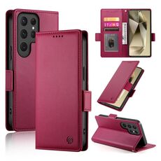 Custodia per telefono in pelle smerigliata magnetica con fibbia laterale per Samsung Galaxy S24 Ultra 5G (vino rosso)