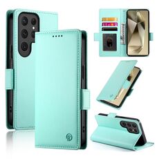 Custodia per telefono in pelle smerigliata magnetica con fibbia laterale per Samsung Galaxy S24 Ultra 5G (verde menta)