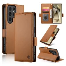 Custodia per telefono in pelle smerigliata magnetica con fibbia laterale per Samsung Galaxy S24 Ultra 5G (marrone)