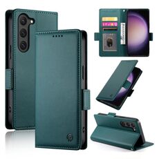 Custodia per telefono in pelle smerigliata magnetica con fibbia laterale per Samsung Galaxy S23 5G (verde scuro)