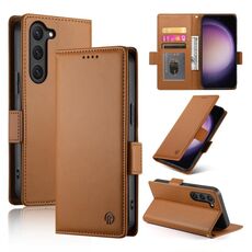 Custodia per telefono in pelle smerigliata magnetica con fibbia laterale per Samsung Galaxy S23 5G (marrone)