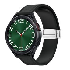 Cinturino per orologio in pelle siliconica con fibbia magnetica argento da 20 mm (nero)