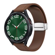 Cinturino per orologio in pelle siliconica con fibbia magnetica argento da 20 mm (marrone scuro)