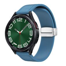 Cinturino per orologio in pelle siliconica con fibbia magnetica argento da 20 mm (blu)