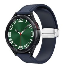 Cinturino per orologio in pelle siliconica con fibbia magnetica argento da 20 mm (blu notte)