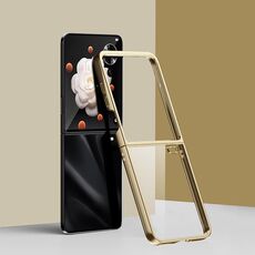 Custodia per telefono trasparente per PC con placca a copertura totale Honor Magic V Flip (oro)