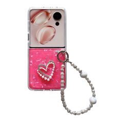 Custodia per telefono fai da te con motivo a conchiglia Flip per Honor Magic V con braccialetto Love (rosso rosa)