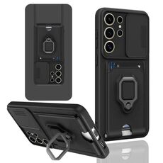 Custodia per telefono in silicone con porta carte magnetica scorrevole Camshield per Samsung Galaxy S24 Ultra 5G (nero)