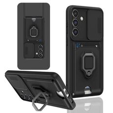 Custodia per telefono in silicone con porta carte magnetico scorrevole Camshield per Samsung Galaxy S24 5G (nero)