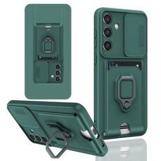 Custodia per telefono in silicone con porta carte magnetica scorrevole Camshield per Samsung Galaxy S22+ 5G (nero)