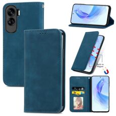 Per Honor 90 Lite Custodia per telefono in pelle con vibrazione magnetica retrò Skin Feel (blu)