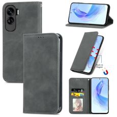 Per Honor 90 Lite Custodia per telefono in pelle con vibrazione magnetica retrò Skin Feel (grigio)