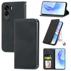 Per Honor 90 Lite Custodia per telefono in pelle con vibrazione magnetica retrò Skin Feel (nera)