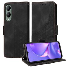Custodia per telefono in pelle stellata con rombo goffrato per vivo Y17s / Y36i 5G (nera)