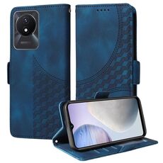 Per vivo Y11 2023 / Y02 4G Custodia per telefono in pelle con motivo a rombi in rilievo e stelle (blu)