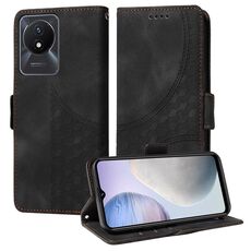 Custodia per telefono in pelle stellata con rombo in rilievo per vivo Y11 2023 / Y02 4G (nera)