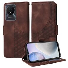 Custodia per telefono in pelle stellata con rombo in rilievo per vivo Y11 2023 / Y02 4G (marrone)