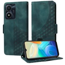 Per vivo Y02s / Y56 5G Custodia per telefono in pelle con motivo a rombi e stelle in rilievo globale (verde)