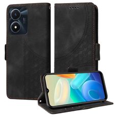Custodia per telefono in pelle stellata con rombo in rilievo globale per vivo Y02s / Y56 5G (nera)