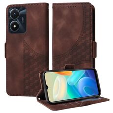 Custodia per telefono in pelle stellata con rombo in rilievo globale per vivo Y02s / Y56 5G (marrone)