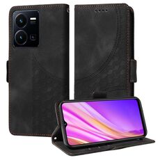Per vivo Y35 4G / Y22s / Y22 Custodia per telefono in pelle con motivo a rombi e stelle in rilievo (nero)