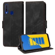 Per vivo Y17 / Y15 / Y12 Custodia per telefono in pelle con motivo a rombi e stelle (nero)