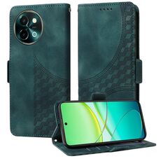 Per vivo Y38 5G / T3x 5G Custodia per telefono in pelle con motivo a rombi e stelle in rilievo globale (verde)