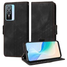 Custodia per telefono in pelle stellata con rombo in rilievo per vivo Y76 5G / Y76s (nera)