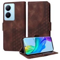 Custodia per telefono in pelle stellata con rombo goffrato per vivo Y78 5G Global / V29 Lite (marrone)
