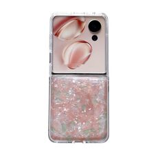 Custodia per telefono con texture a conchiglia perlata per Honor Magic V Flip (rosa verde)