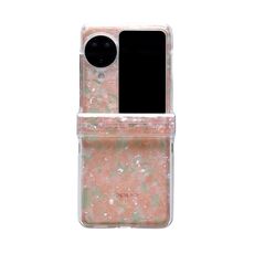 Per OPPO Find N3 Flip Custodia per telefono con texture a conchiglia perlescente in tre pezzi (rosa verde)