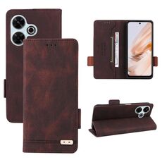 Custodia per telefono in pelle con chiusura magnetica globale per Xiaomi Redmi 13 4G (marrone)