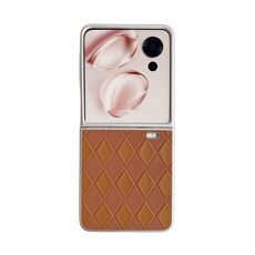 Custodia per telefono in pelle a quadretti a forma di diamante con vernice perlescente per Honor Magic V Flip (marrone)